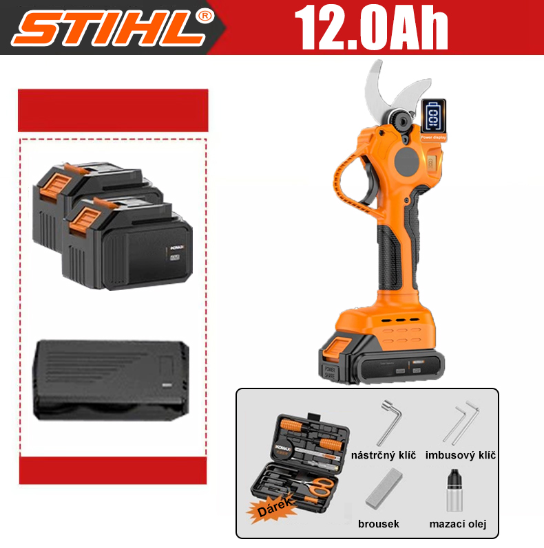 [Elektrické bezuhlíkové nůžky STIHL 3200 W zahradnické nůžky + dvě baterie 12,0 Ah 96 V + nabíječka] Životnost baterie 24 hodin + různé příslušenství